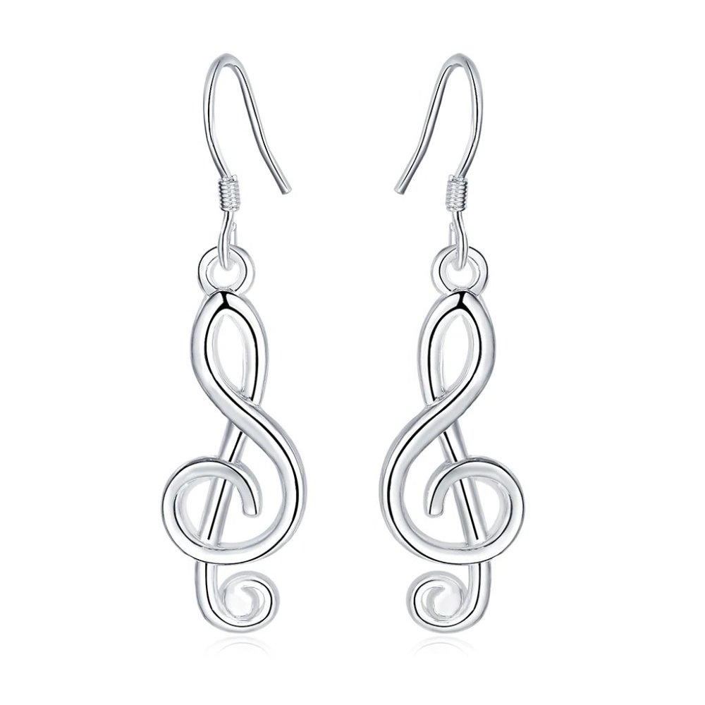 Cute Lil 1.5" Musical Note Drop Earrings Solid Sterling Silver "Hypoallergenic" - Picture 3 of 4